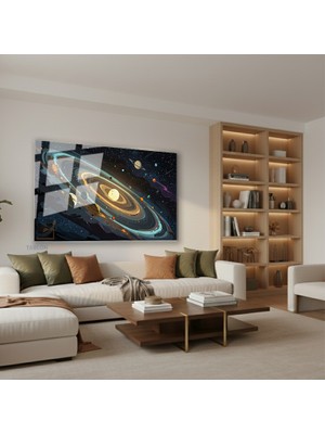 Tablonhazır Yatay Cam Tablo Salon Duvar Tablosu Yatay Cam Evren Cizimi Yeni Ev Hediyesi Ofis Tablosu