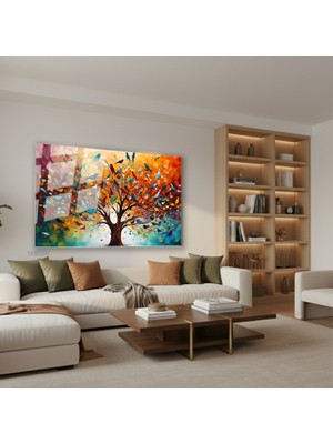 Tablonhazır Yatay Cam Tablo Salon Duvar Tablosu Yatay Cam Hayatagacivekuslar Yeni Ev Hediyesi Ofis Tablosu