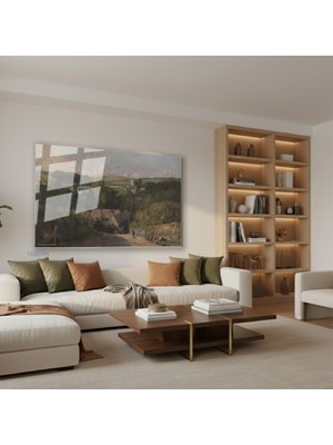 Tablonhazır Yatay Cam Tablo Salon Duvar Tablosu Yatay Cam Vintagekirsalmanzarasi3 Yeni Ev Hediyesi Ofis Tablosu