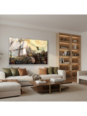 Tablonhazır Yatay Cam Tablo Salon Duvar Tablosu Yatay Cam Rohan Lotr Savas Yeni Ev Hediyesi Ofis Tablosu