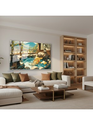 Tablonhazır Yatay Cam Tablo Salon Duvar Tablosu Yatay Cam Anime Pica Keyif Yeni Ev Hediyesi Ofis Tablosu