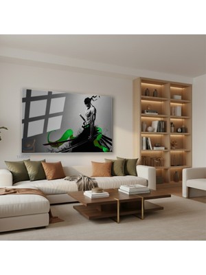 Tablonhazır Yatay Cam Tablo Salon Duvar Tablosu Yatay Cam Anime Zoro Yeni Ev Hediyesi Ofis Tablosu