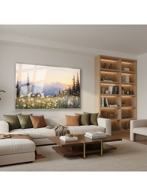 Tablonhazır Yatay Cam Tablo Salon Duvar Tablosu Yatay Cam Cicek Tarlasi Yeni Ev Hediyesi Ofis Tablosu