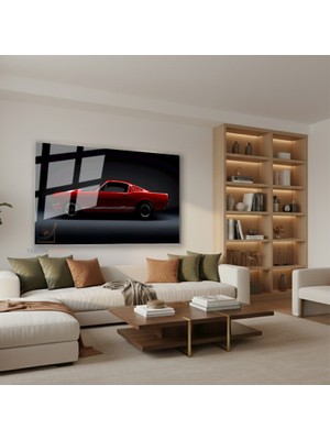 Tablonhazır Yatay Cam Tablo Salon Duvar Tablosu Yatay Cam Kirmizi Spor Araba Yeni Ev Hediyesi Ofis Tablosu