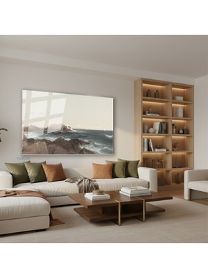 Tablonhazır Yatay Cam Tablo Salon Duvar Tablosu Yatay Cam Kayalıklarvedeniz Yeni Ev Hediyesi Ofis Tablosu