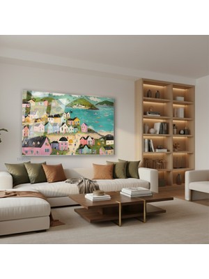 Tablonhazır Yatay Cam Tablo Salon Duvar Tablosu Yatay Cam Tatli Kasaba Yeni Ev Hediyesi Ofis Tablosu