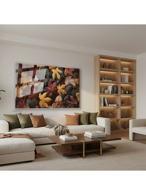 Tablonhazır Yatay Cam Tablo Salon Duvar Tablosu Yatay Cam Sonbahar Yapraklar Yeni Ev Hediyesi Ofis Tablosu
