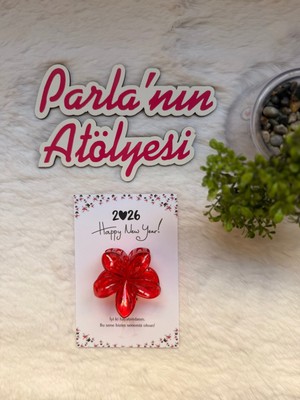 Özbience 5 Adet Yeni Yıl Kartı ve Lotus Toka Noel Yılıbaşı Hediye Seti