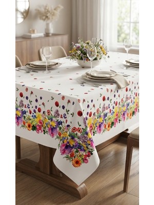 Dertsiz Canlı Renkli Masaörtüsü Dijital Baskı Leke Tutmaz Masa Örtüsü