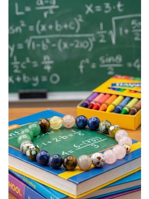 MMİF Mmif Doğal Taş Eğitim Bilekliği  8mm– Aventurin, Sodalit, Kaplangözü, Akik, Kuvars – Odak ve Konsantrasyon Bilekliği