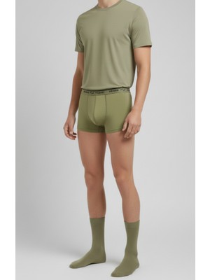 Balkonda Erkek Askeri Fanila, Boxer ve Çorap Takım Haki Yeşil 6'lı Ekonomik Paket Pamuk Cotton