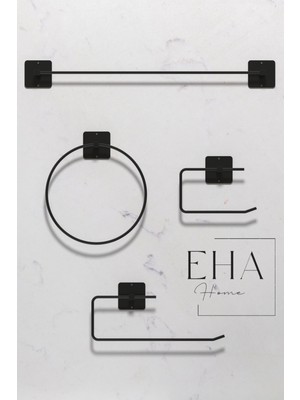 Özbience Siyah 4'lü Banyo Seti, Uzun Havluluk, Yuvarlak Kağıt ve Tuvalet Kağıtlığı