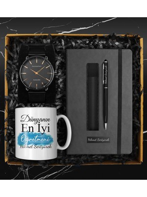 Özbience Öğretmenler Günü Hediyesi Seti: Kupa, Defter, Deri Kalem ve Hasır Kordon