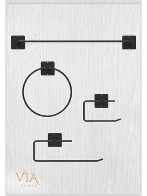 Özbience Siyah 4'lü Banyo Seti, Uzun Havluluk, Yuvarlak Kağıt Havluluk, Wc Tuvalet