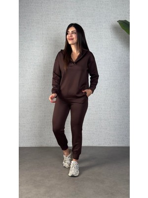 Deridün Yıldız Shoes Kadın Uzun Kollu Kapüşonlu Ikili Takım