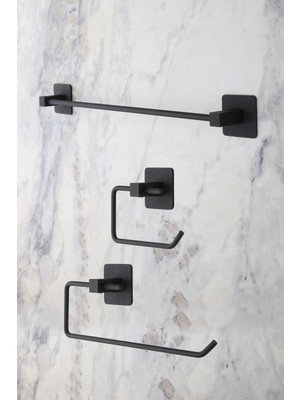 Özbience Kare Yapışkanlı Set Uzun Havluluk ve Rulo Tuvalet Kağıtlık Siyah