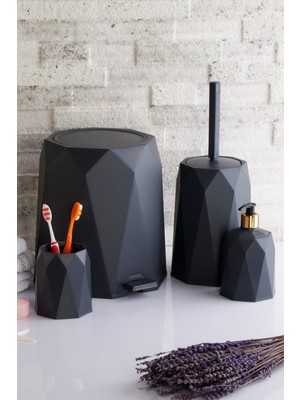 Özbience 4'lü Banyo Seti: Çöp Kovası, Tuvalet Fırçası, Sabunluk ve Diş Fırçalık