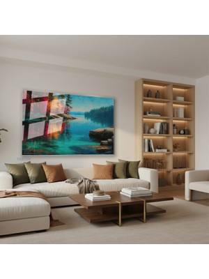 Tablonhazır Yatay Cam Tablo Salon Duvar Tablosu Yatay Cam Sonbahar Gol Yeni Ev Hediyesi Ofis Tablosu