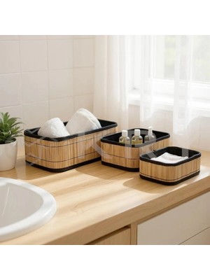 Özbience Bambu Banyo ve Ev Içi Düzenleyici Kutular 3'lü Set, Şık ve Pratik Organizatör