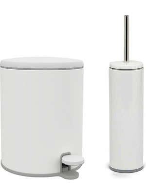 Özbience Banyo Temizlik Seti, Çöp Kovası ve Tuvalet Fırçası, Beyaz, 2'li Set