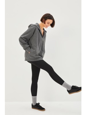 Allyco Kapüşonlu Uzun Kollu Regular Örme Simli Sweatshirt