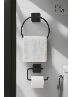 Özbience Yapışkanlı Siyah Yuvarlak Tuvalet Kağıdı Askısı, Pratik ve Şık Tasarım