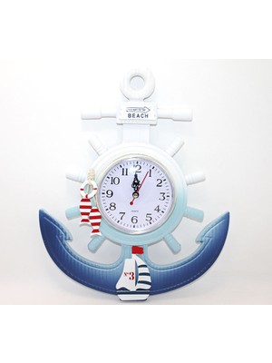 Bsre Ahşap Marin Dümen - Çapa Figürlü Saat - Model 1