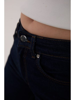 Yüksek Bel Geniş Paça Jean Pantolon Palazzo Mavi Bol Kesim %100 Pamuk Denim Greenlit Premium