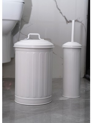 Özbience Beyaz Galvaniz Çöp Kovası ve Tuvalet Fırçası Seti, Şık ve Kullanışlı