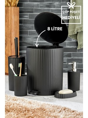 Özbience 5 Parça Banyo Seti: Çöp Kovası, Wc Fırçası, Sabunluk, Diş Fırçası