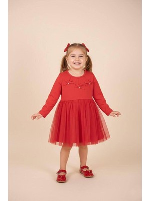 Breeze Fiyonklu Tüllü Elbise - Kırmızı