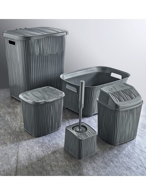 Özbience Dalgalı 5 Parça Banyo Seti, Kirli Çamaşır Sepeti ve Deterjanlık