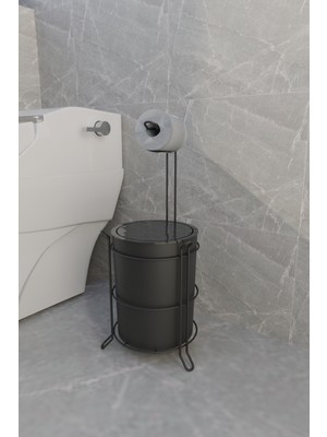 Özbience Modern Banyo Mutfak Çöp Kovası ve Metal Standlı Tuvalet Kağıtlık Seti