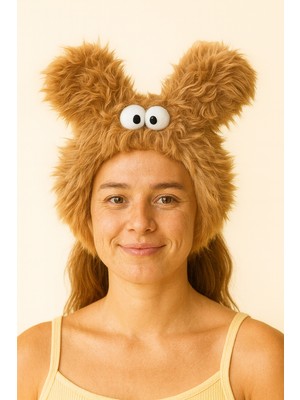 Katia & Bony Göz Aksesuarlı Kulaklı Tüylü Saç Bandı Kahverengi