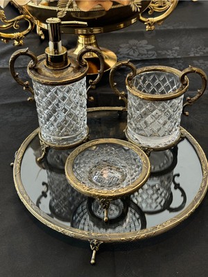 Özbience Şık Kristal Eskitme 4 Parça Cam Banyo Seti, Zarif ve Modern Tasarım