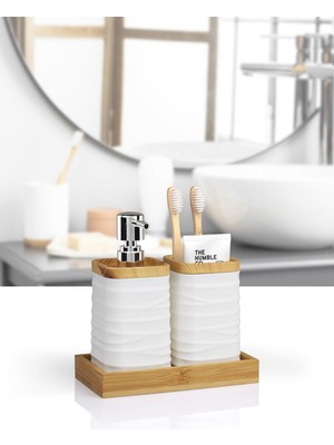 Okyanus Home Beyaz Bambulu Sıvı Sabunluk ve Diş Fırçalık Seti