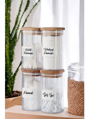 Özbience 4'lü Ahşap Kapaklı Akrilik Kulak Pamuğu ve Diş Ipi Organizeri