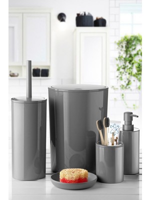 Özbience Şık Gri Renkli 5'li Banyo Seti, Ev Dekorasyonuna Zarif Dokunuş