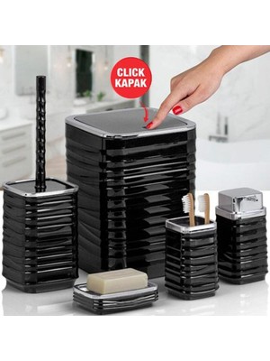 Özbience Şık ve Modern 5'li Banyo Seti, Krom ve Siyah Detaylarıyla Tarzınızı Tamamlar