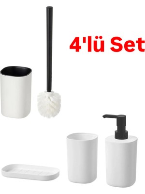 Özbience 4'lü Banyo Seti, Diş Fırçalık, Sabunluk, Tuvalet Fırçası, Beyaz Plastik