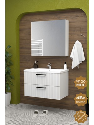 Teta Home Havana 80 cm Mdf Gövde Membran Kapak Banyo Dolabı Seti