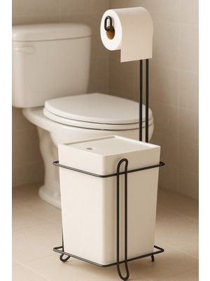 Özbience Şık ve Fonksiyonel Banyo Mutfak Çöp Kovası ile Metal Standlı Tuvalet Kağıtlığı Seti