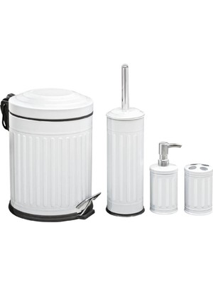 Özbience Şık 4'lü Banyo Seti, Beyaz, Modern ve Kullanışlı Tasarım