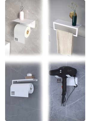 Özbience Pratik Metal 4’lü Set: Tuvalet Kağıtlık, Havlu Askısı, Kağıt Havluluk, Fön Tutucu