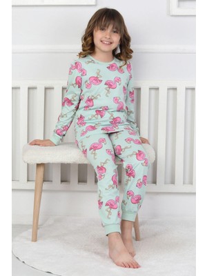 Isobel Flamingolu Kız Pijama Takımı - Yeşil Mint