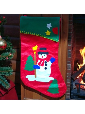 Kuzey Oyuncak Noel Çorabı Kırmızı Kardan Adam Figürlü Çorap Yılbaşı Süsleri Yılbaşı Dekoru 44 cm Kardan Adam Çorap