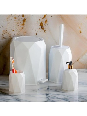 Özbience 4'lü Geo Banyo Seti, Plastik Çöp Kovası ve Lavabo Takımı Beyaz