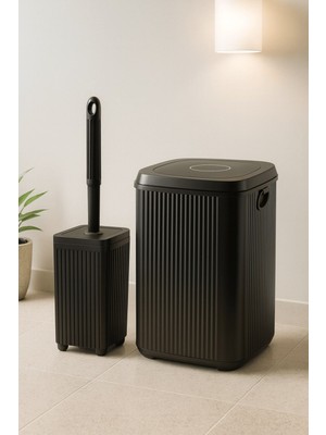 Özbience Şık Siyah Banyo Seti ve Akrilik Kare Çöp Kovası ile Temizlik Keyfi