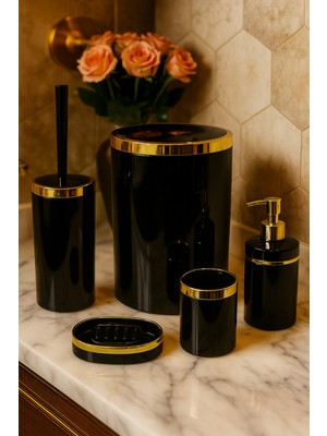 Özbience 5 Parça Akrilik Banyo Seti, Şık ve Kaliteli, Altın Renk Detaylarla