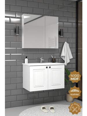 Teta Home Pekin 80 cm Mdf Gövde Membran Kapak Banyo Dolabı Seti